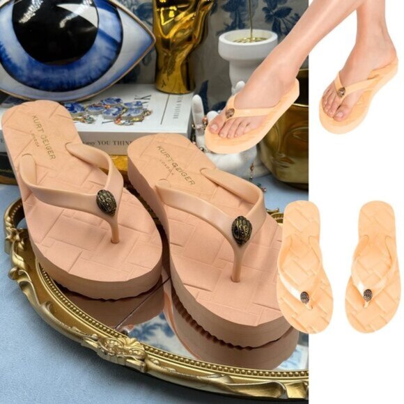 🆕 KURT GEIGER LONDON 🧿 NWOB Kensington Q Flipflop, Peach - Sz EU 37 US 7 - Picture 1 of 14